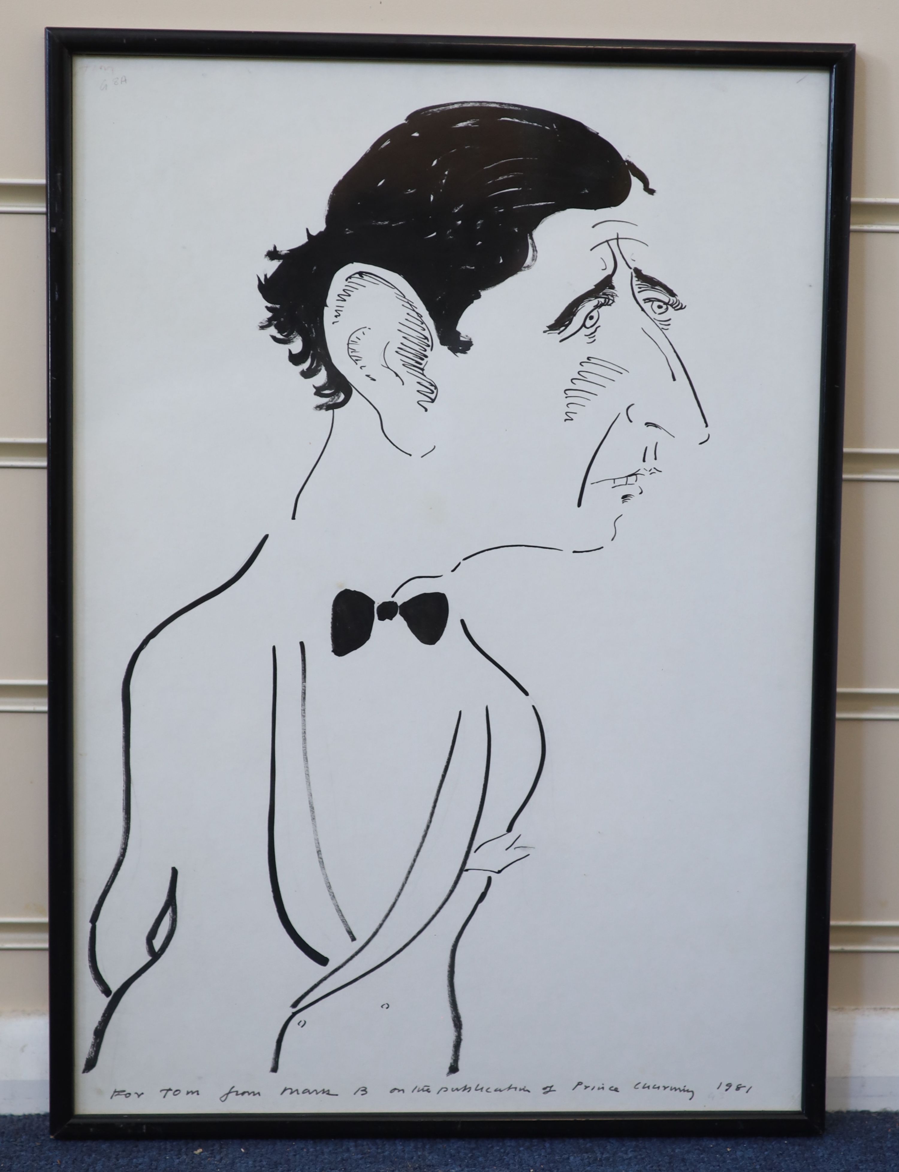 Mark Boxer (Marc) b.1931, The Prince of Wales, 1981, Pen, brush and ink, 42 x 29.5cm.